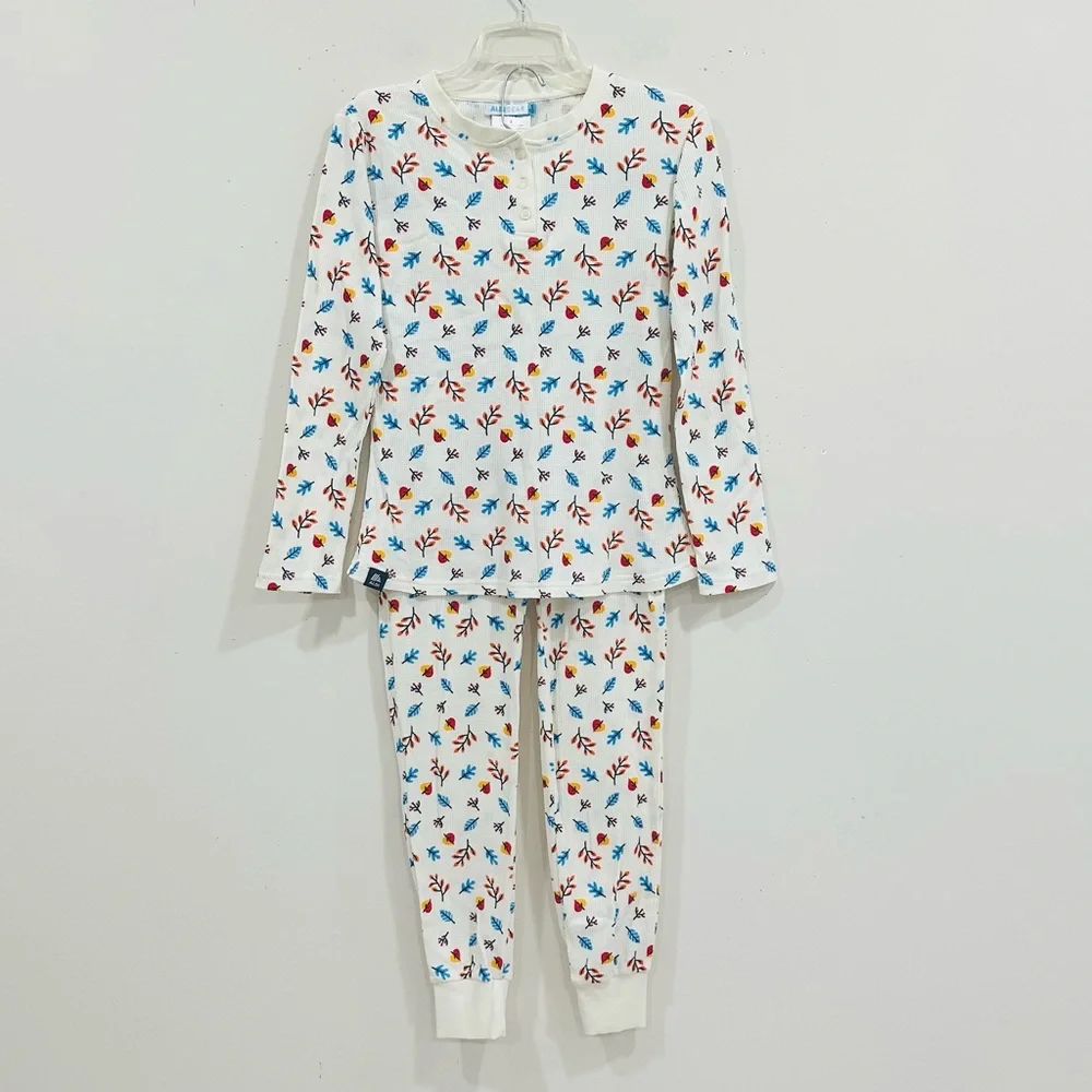 ALDI GEAR Ladies Pajamas Small Fall Edition Waffle‎ Knit white floral